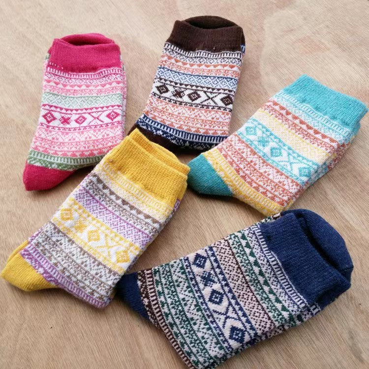 Winter Rhombus Wool Socks Thick Line Medium Tube Limorista