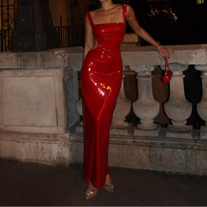 Sequin Sling Square Collar Backless Dress Dress Skirt Limorista
