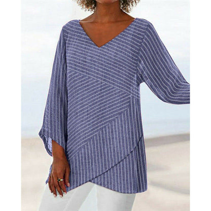 V-neck solid color cross stripes women&