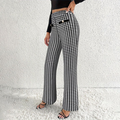 Faux Pocket Fastener Decoration Straight Wide Leg Pants Trousers Limorista