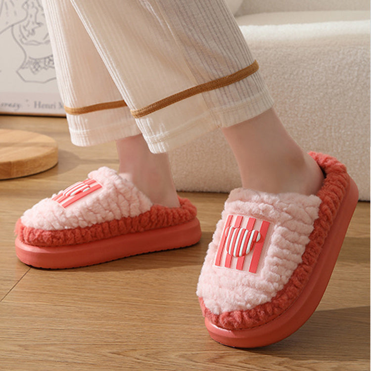 New Color-matching Lamb Slippers Indoor Couple Non-slip Floor Bedroom Slipper Winter Warm House Shoes For Women Men Limorista