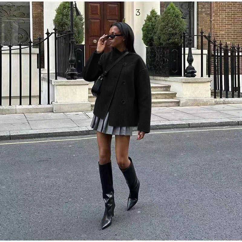 Short Double Breasted Solid Color Coat Casual Temperament British Top Limorista