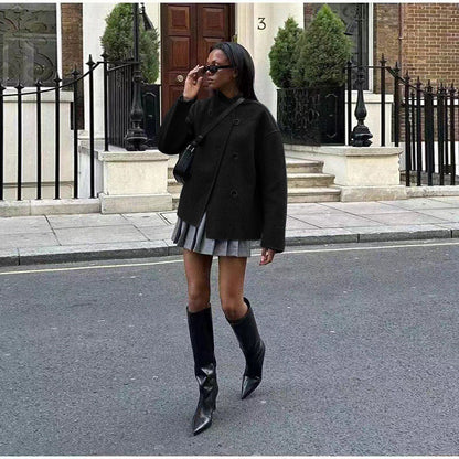Short Double Breasted Solid Color Coat Casual Temperament British Top Limorista