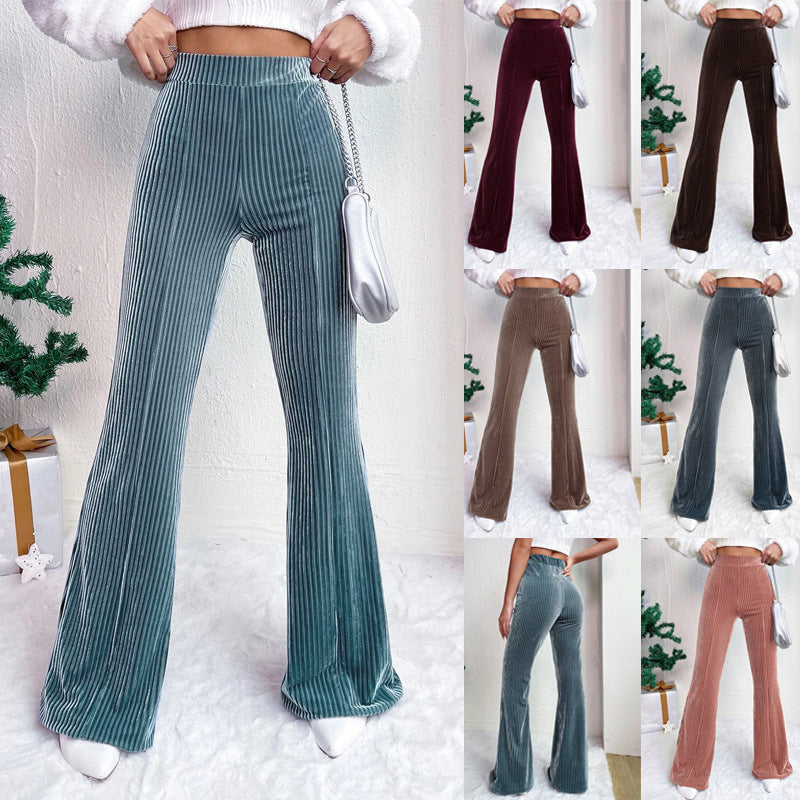 High Waist Lamp Wick Corduroy Bell-bottom Pants Wide Leg Women Limorista