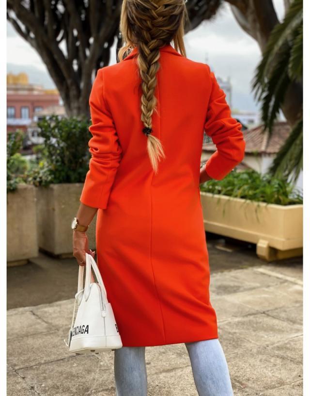 Long candy color lapel woolen coat Limorista