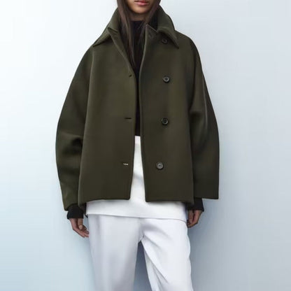 French Coat Fashion Polo Collar Blended Short Cape Sleeve Coat Limorista