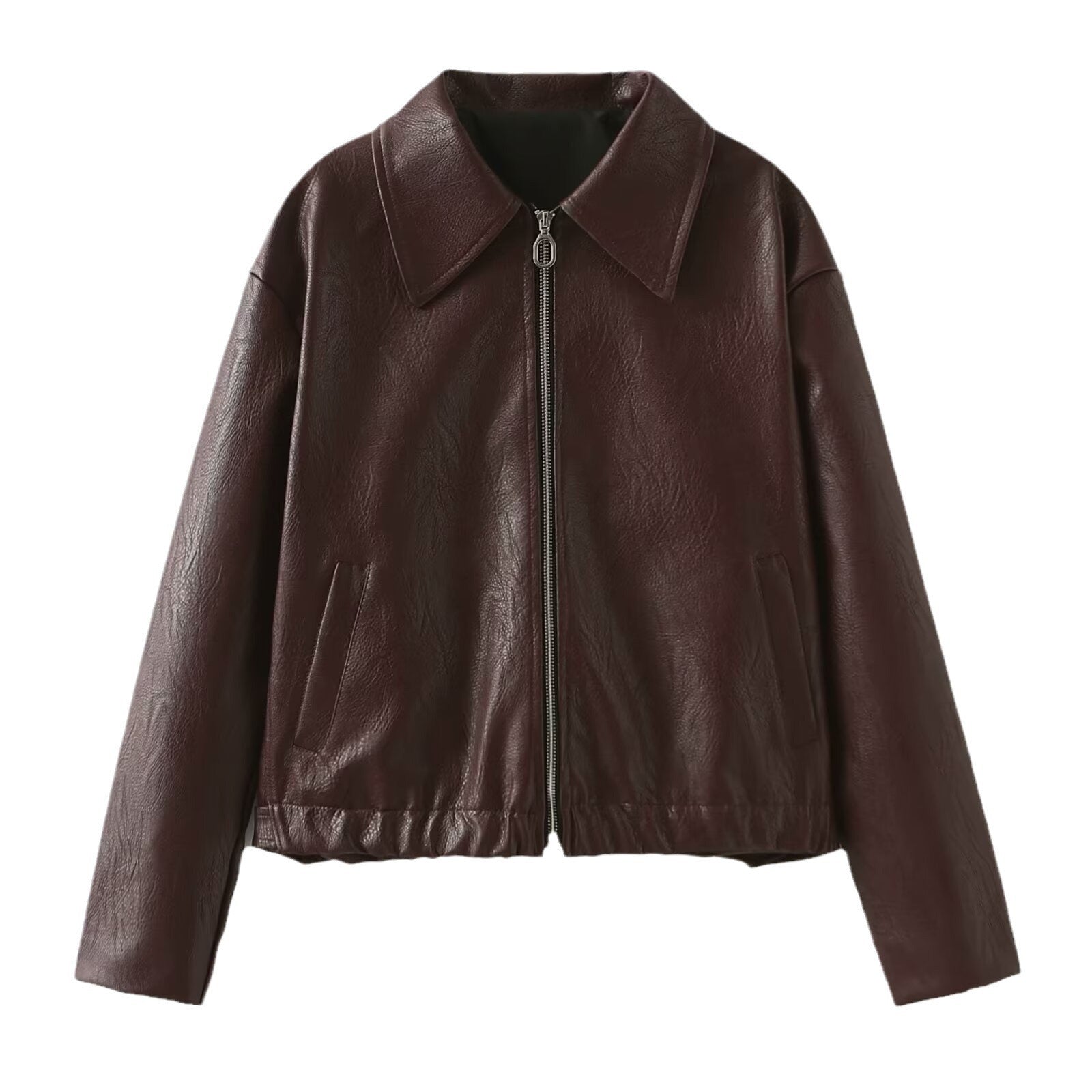 Solid Color Lapel Zipper Jacket Fashion Casual Long Sleeve Leather Coat Tops Women Clothing Limorista