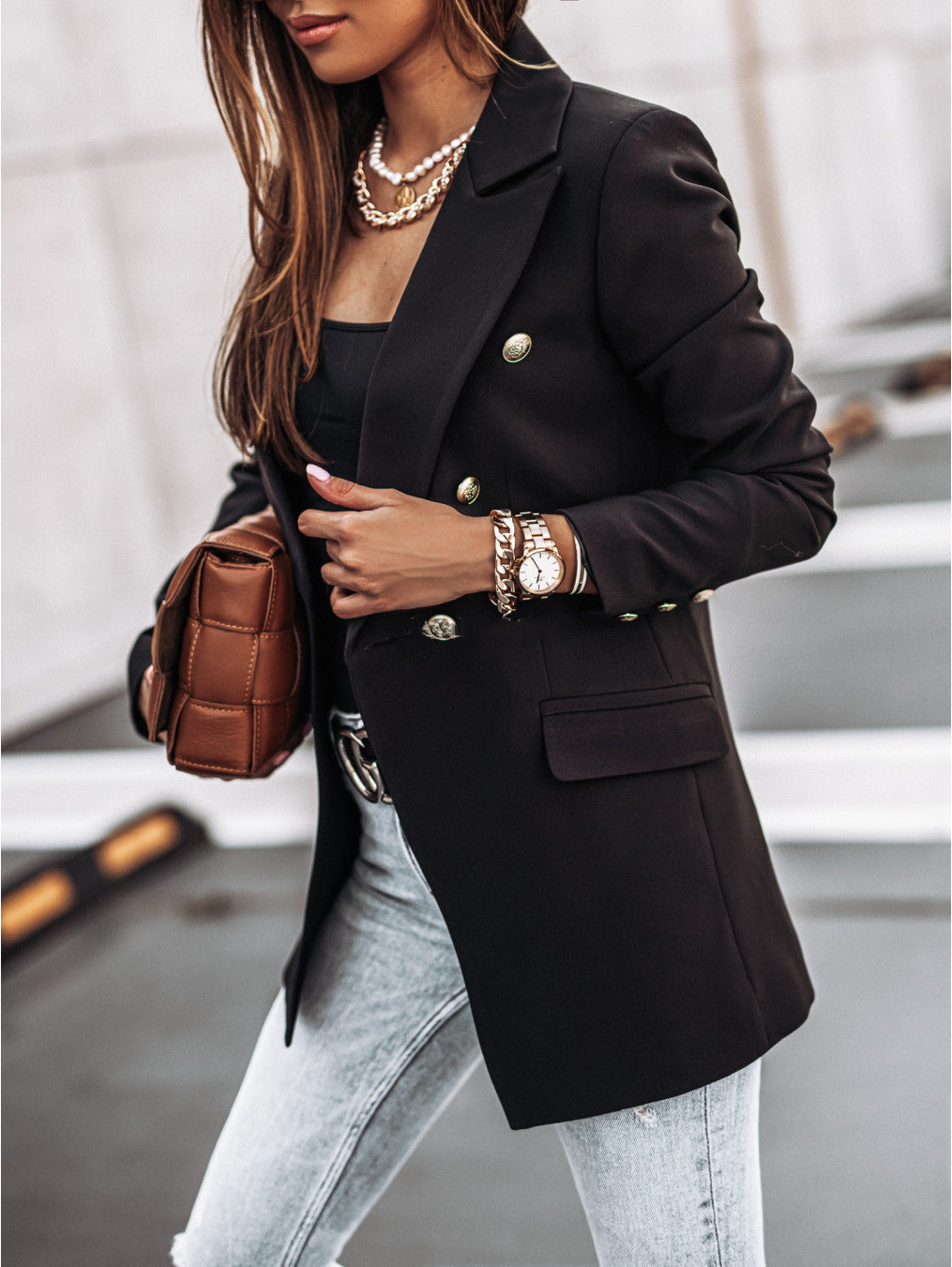 Long-Sleeved Double-Breasted Suit Jacket Limorista