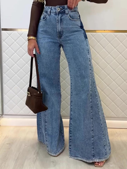 Trendy Light Blue High - Waisted Flared Jeans Limorista