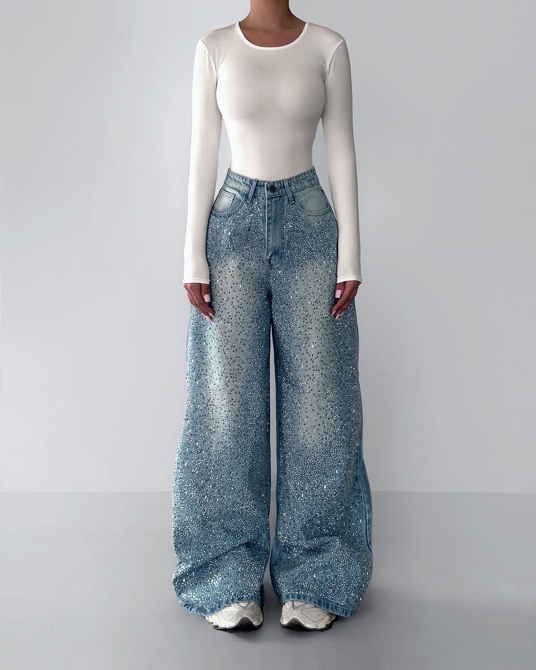 Irregular Rhinestone Jeans Limorista