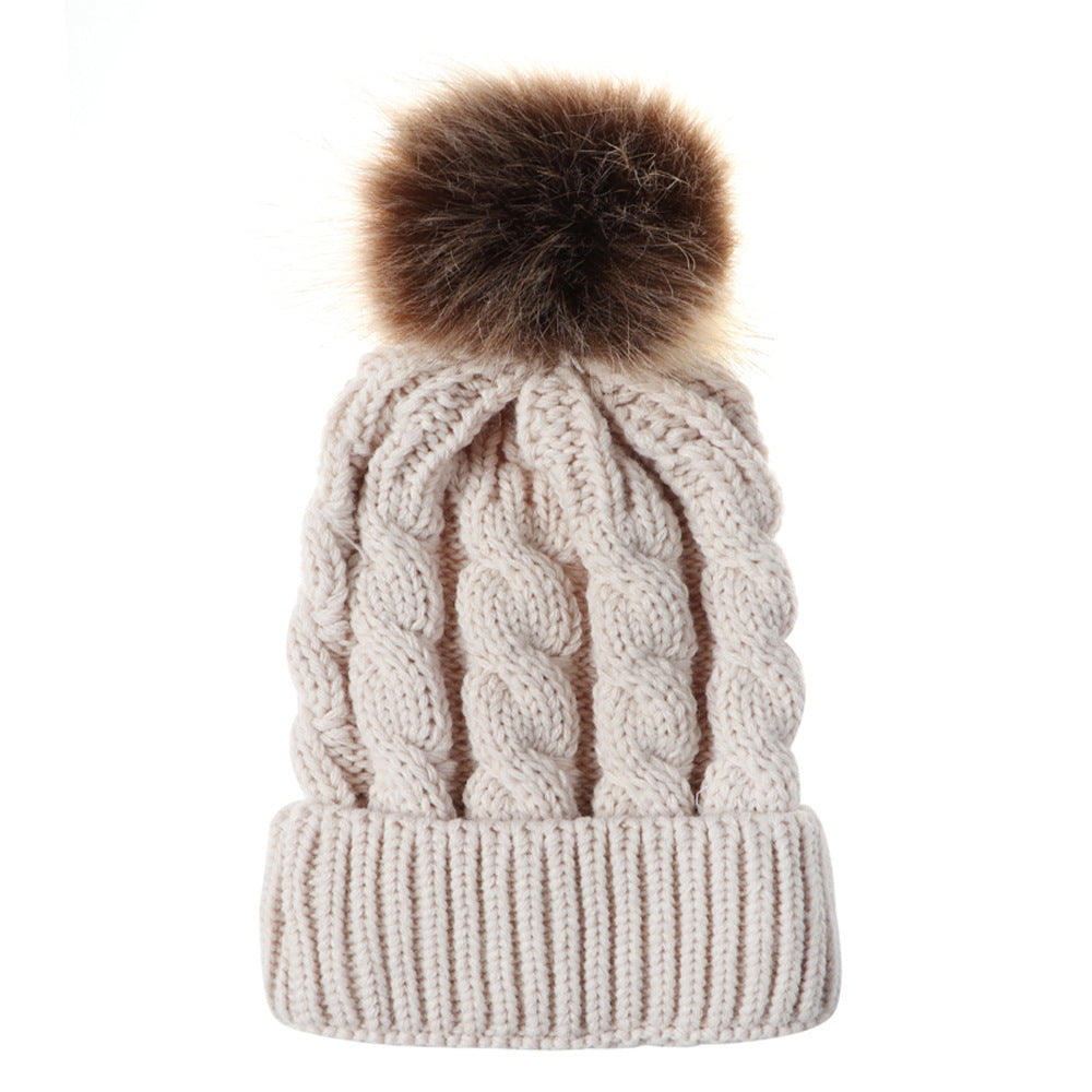Autumn and winter ball twist knit hat Warm female parent-child imitation braid hair ball wool cap Limorista