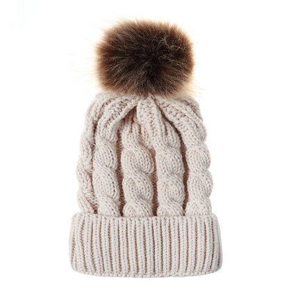 Autumn and winter ball twist knit hat Warm female parent-child imitation braid hair ball wool cap Limorista