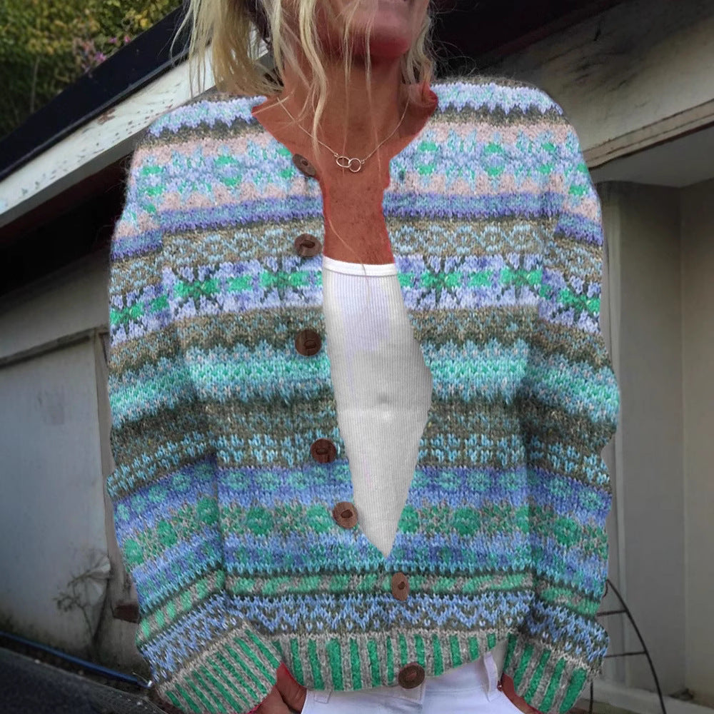 3D Digital Printing Cardigan Knitted Coat Women&