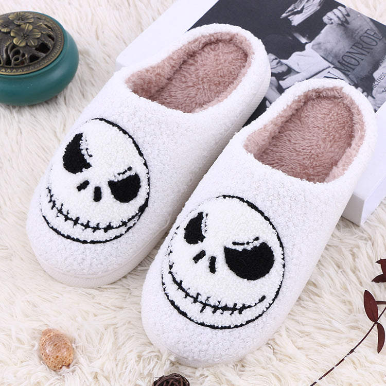 Halloween Skull-smirk Home Slippers Indoor Funny Non-slip House Shoes Winter Warm Bedroom Slippers For Women Men Limorista