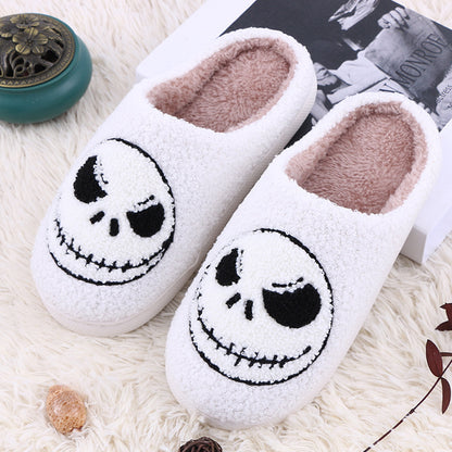 Halloween Skull-smirk Home Slippers Indoor Funny Non-slip House Shoes Winter Warm Bedroom Slippers For Women Men Limorista