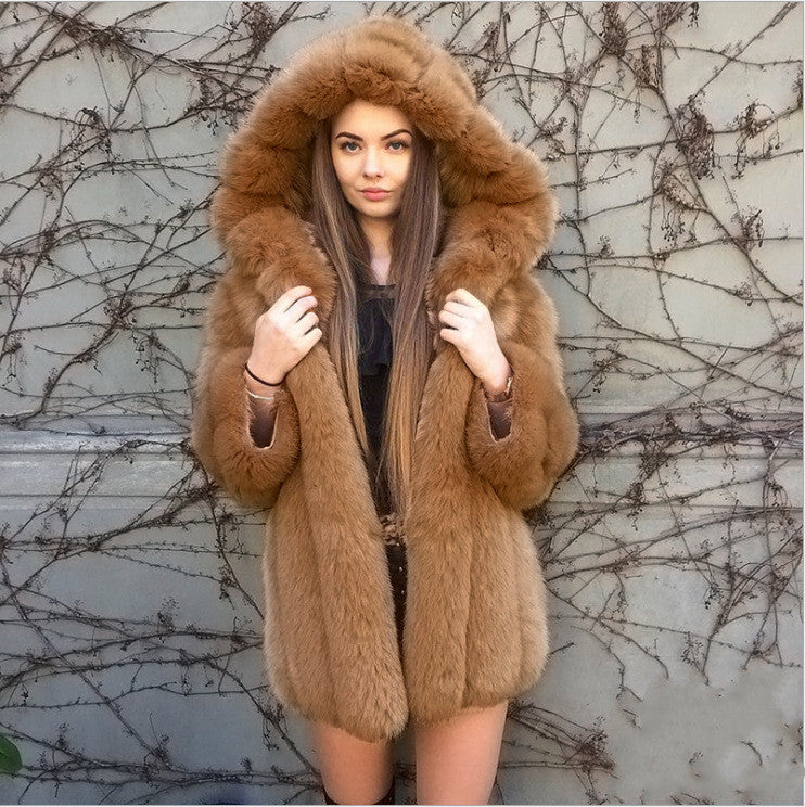 Faux fur hooded coat for women Limorista