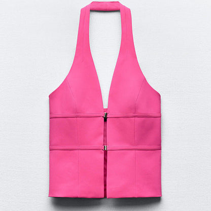Sleeveless Halter Button Suit Slim Fit Backless Vest Limorista