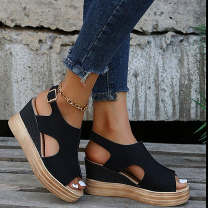 Peep Toe Sandals Women Wedge Heel Platform Buckle Shoes Summer Limorista