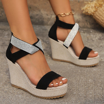 Fish Mouth High Wedges Sandals With Rhinestone Design Fashion Summer Platform Shoes For Women Limorista