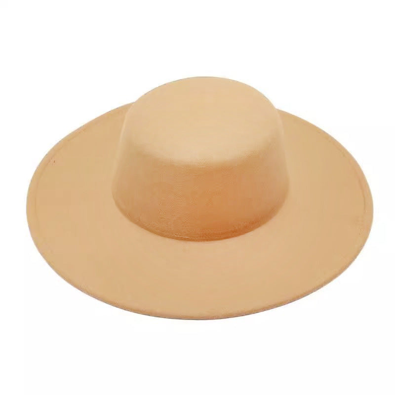 Flat Top Woolen Hat Big Brim Fedora Hat Hepburn Style Limorista