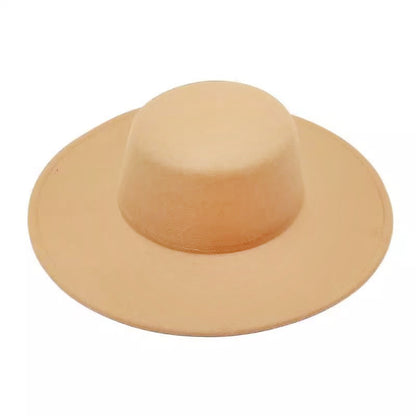 Flat Top Woolen Hat Big Brim Fedora Hat Hepburn Style Limorista