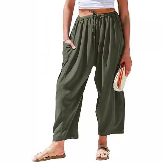 High Waist Wide Leg Loose Harem Cotton And Linen Trousers Limorista