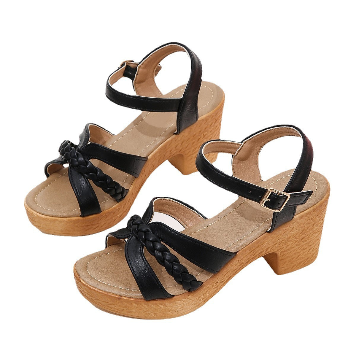 Foreign Trade Round Head Chunky Heel Ankle-strap Buckle Sandals Limorista