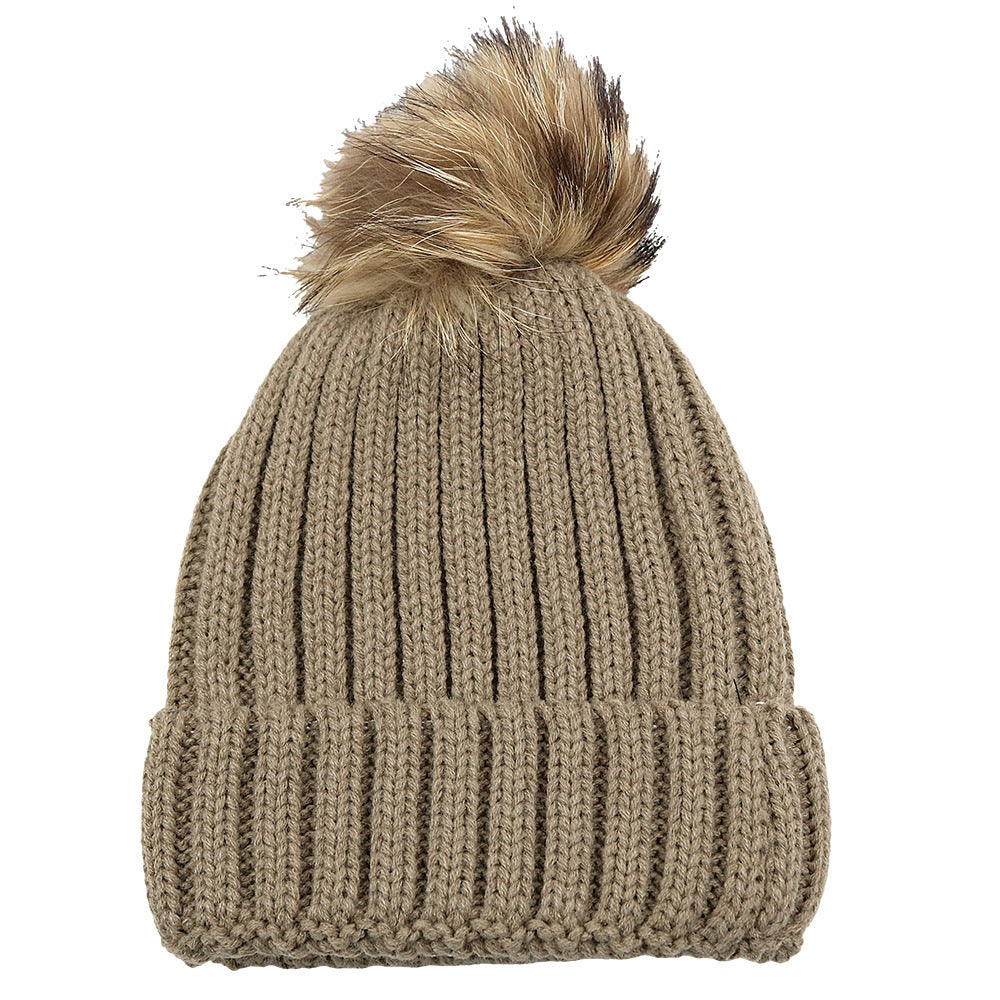Fur Ball Knitted Hat Warm And Thick Woolen Cap Limorista