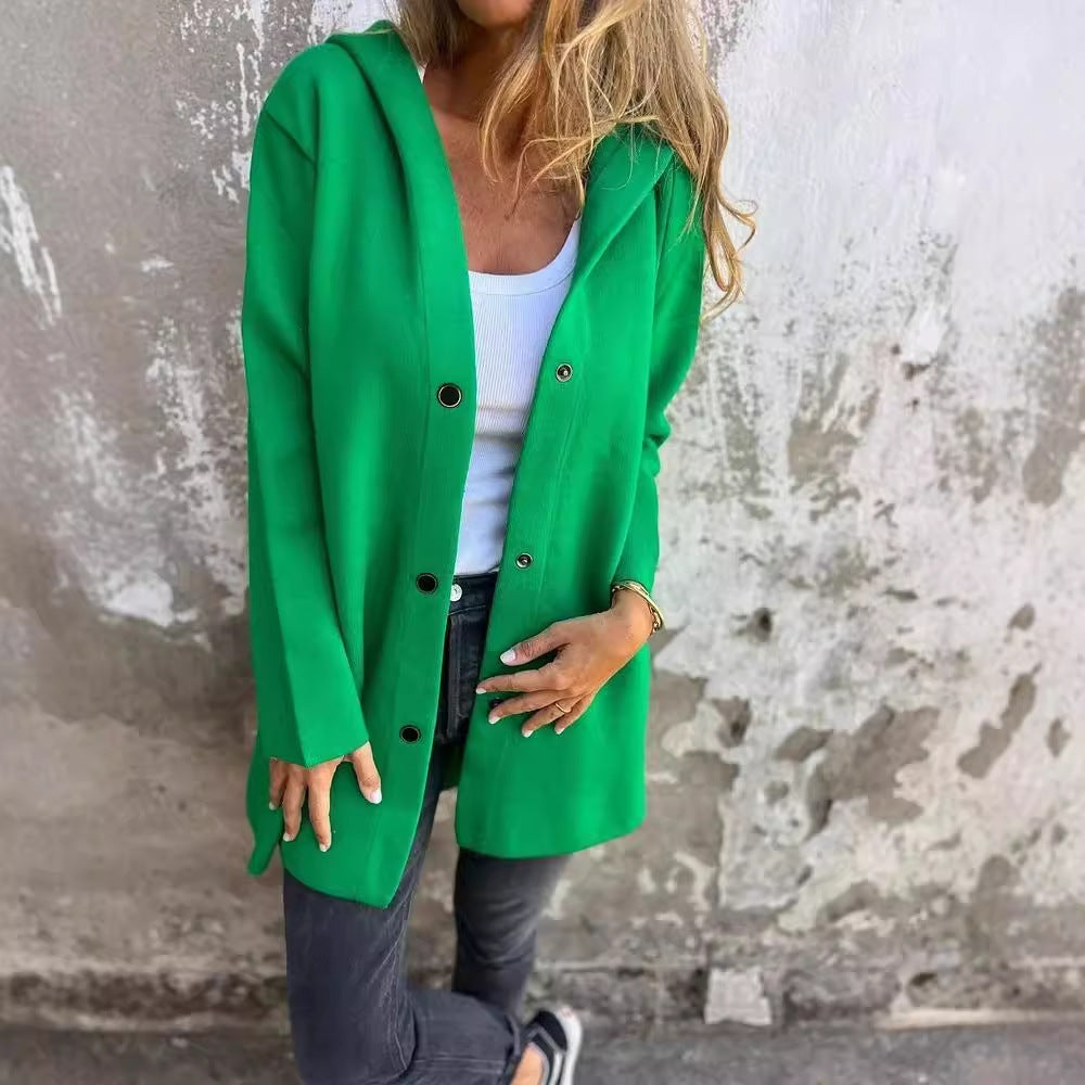 Casual Hooded Single-Breasted Cardigan Fashion Loose Solid Color Jacket Spring And Autumn Women&
