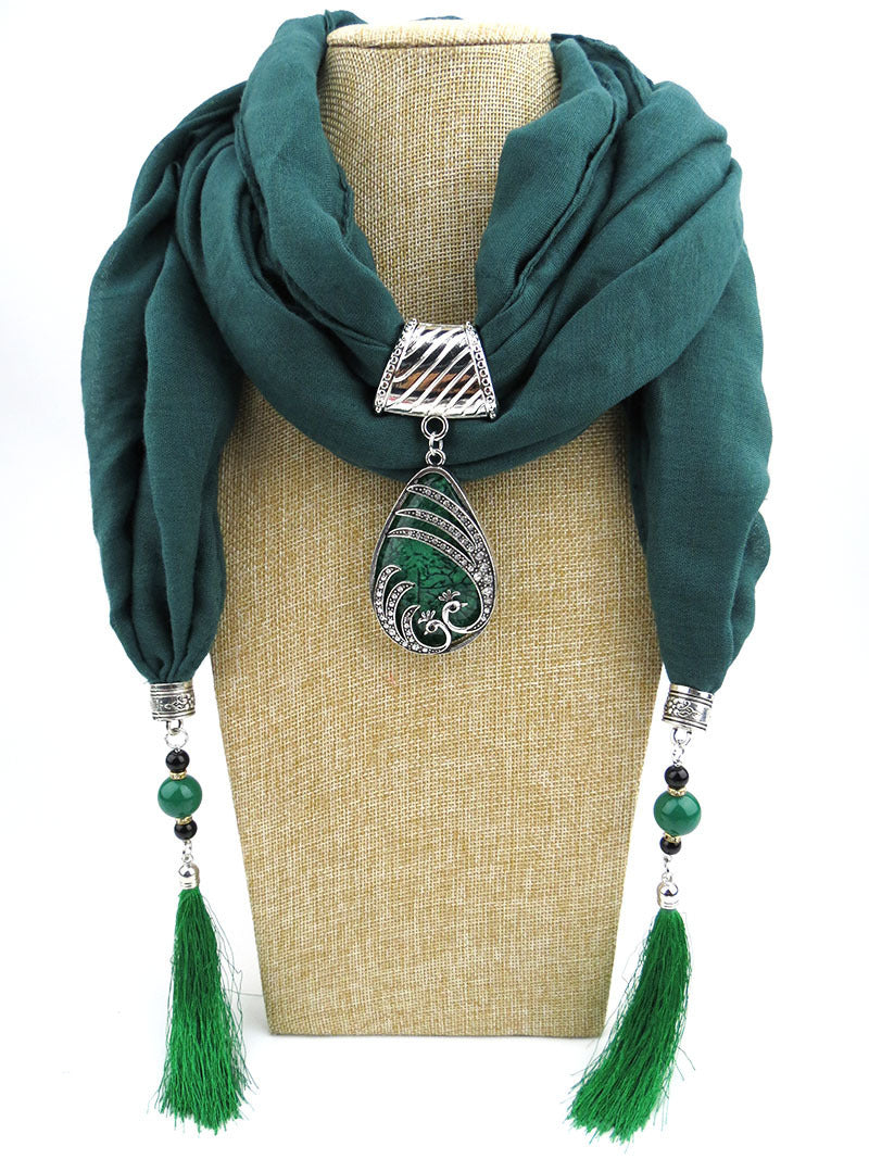 Ethnic Style Peacock Pendant Gem Tassel Scarf Shawl Autumn And Winter Women&