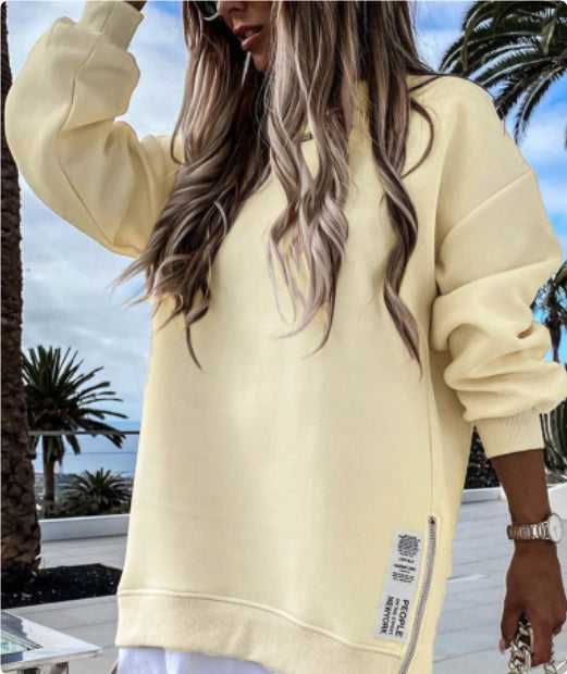 Zipper Decorations Round Neck Sweater Dress Limorista