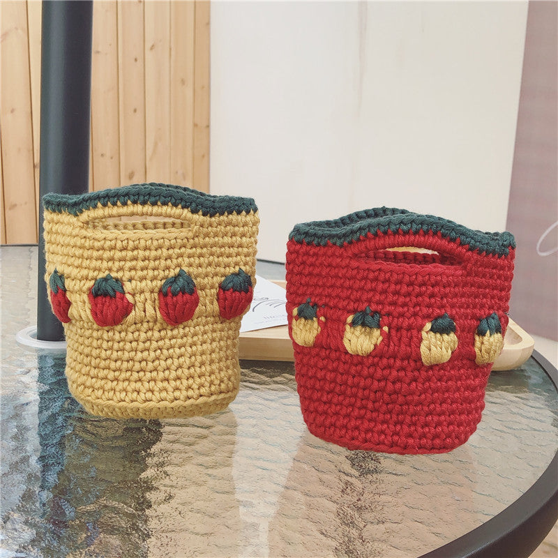 Cartoon Fruit Wool Knitted Storage Tote Bag Limorista