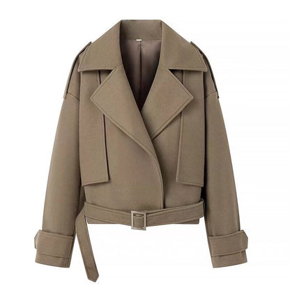 Belt Suit Collar Woolen Coat Short Woolen Trench Coat Limorista