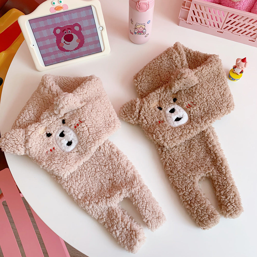 Winter Women Novelty Warm Cute Bear Plush Scarf Lamb Wool Limorista