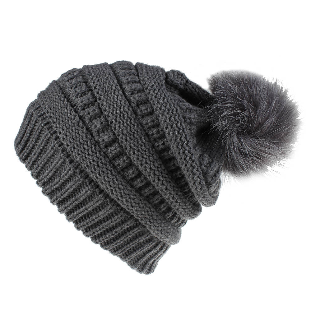 Faux Fur Fox Fur Ball Hat Knitted Casual Fashion Limorista