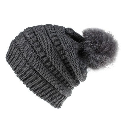 Faux Fur Fox Fur Ball Hat Knitted Casual Fashion Limorista