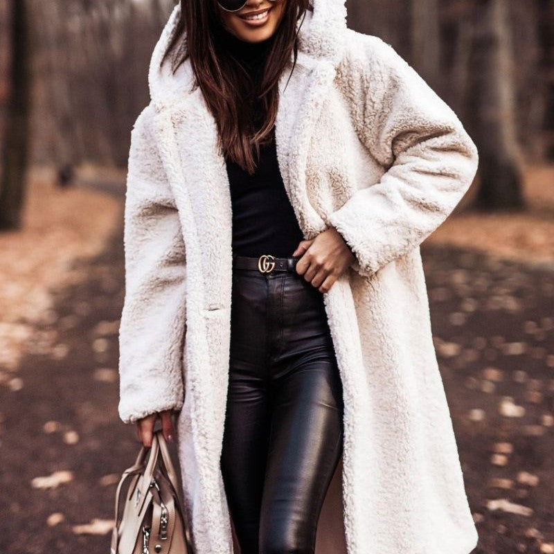Fashion Long Clean Color Long Sleeve Woolen Women&