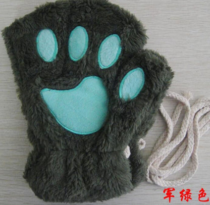 Winter Lovely Half Cover Paw Bear Cat Claw Gloves Short Finger Limorista