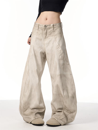 Retro Distressed Dirty White Wide Leg Pants Casual Trousers Limorista