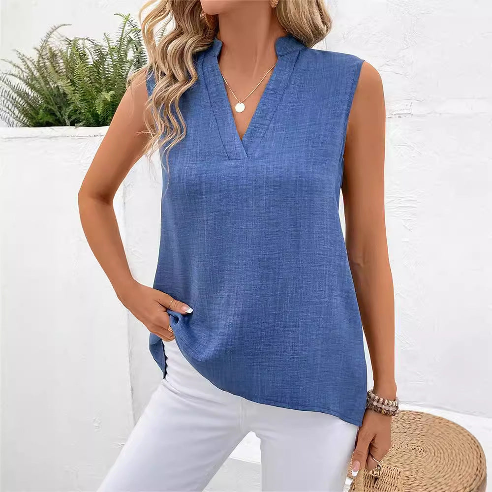 Limorista - New Blouse Sleeveless V-neck Slim Design Women&