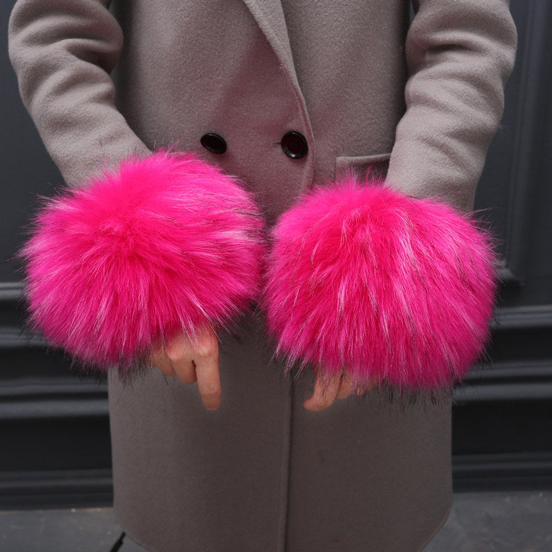 Faux Fur Fox Cuffs Plush Down Jacket  Big Artificial Hand Cuffs Limorista