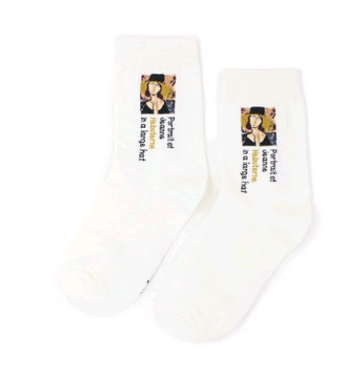 Autumn and winter retro socks personality English oil painting series in the tube socks literary abstract ladies cotton socks Limorista