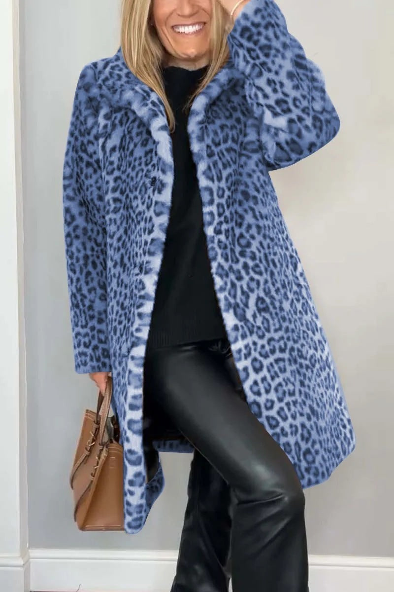 Fall Winter Leopard Print Plush Mid-length Coat Limorista