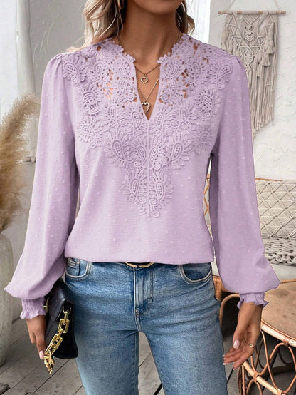 Lace Solid Color Long Sleeve Casual Women&