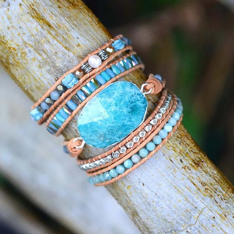 Cut Angle Tianhe Stone Cowhide Woven Bracelet Limorista