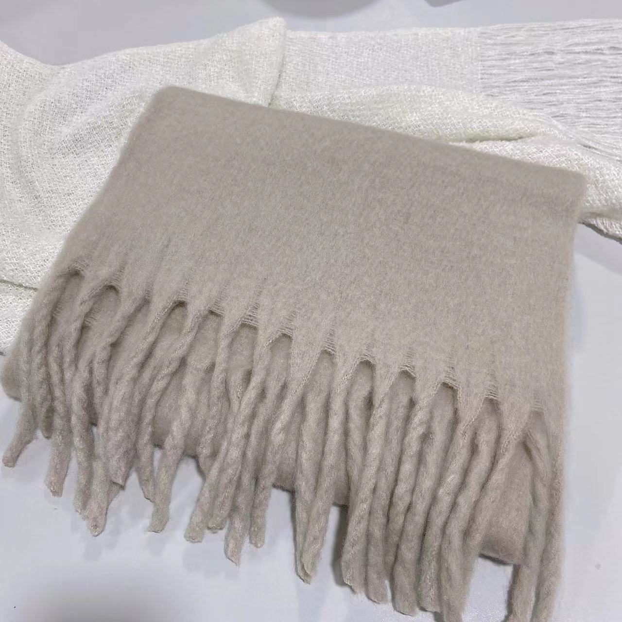 Winter Solid Color Scarf With Tassel Ins Style Fashion Versatile Warm Soft Long Scarf Women&