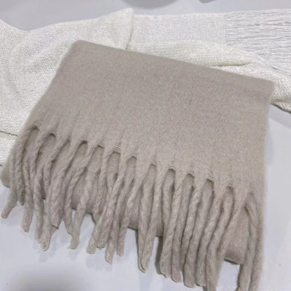 Winter Solid Color Scarf With Tassel Ins Style Fashion Versatile Warm Soft Long Scarf Women&