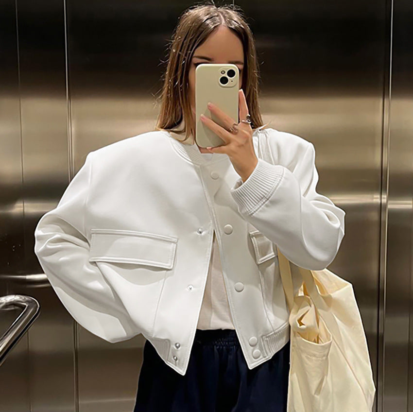 White Slim-fit Long-sleeved Women&