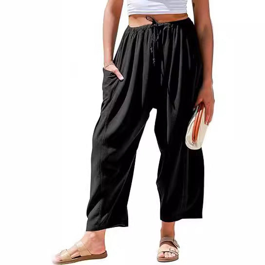High Waist Wide Leg Loose Harem Cotton And Linen Trousers Limorista