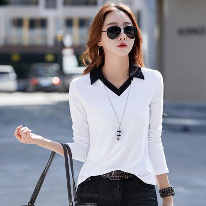 Lapel Long Sleeve T-shirt Women&